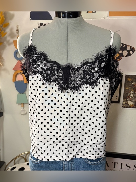 Nasty Gal Other - Nasty Gal White Polka Dot Cami with Black Lace Trim